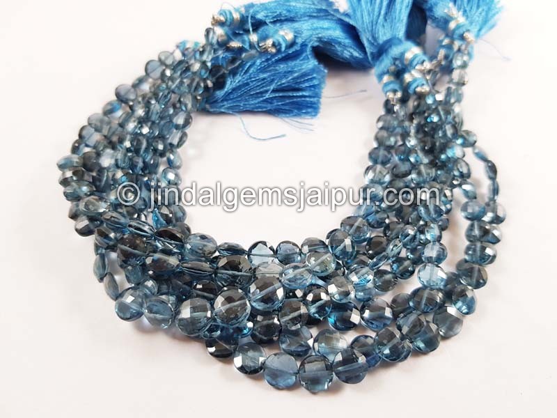 London Blue Topaz Far Faceted Coin Shape Beads
